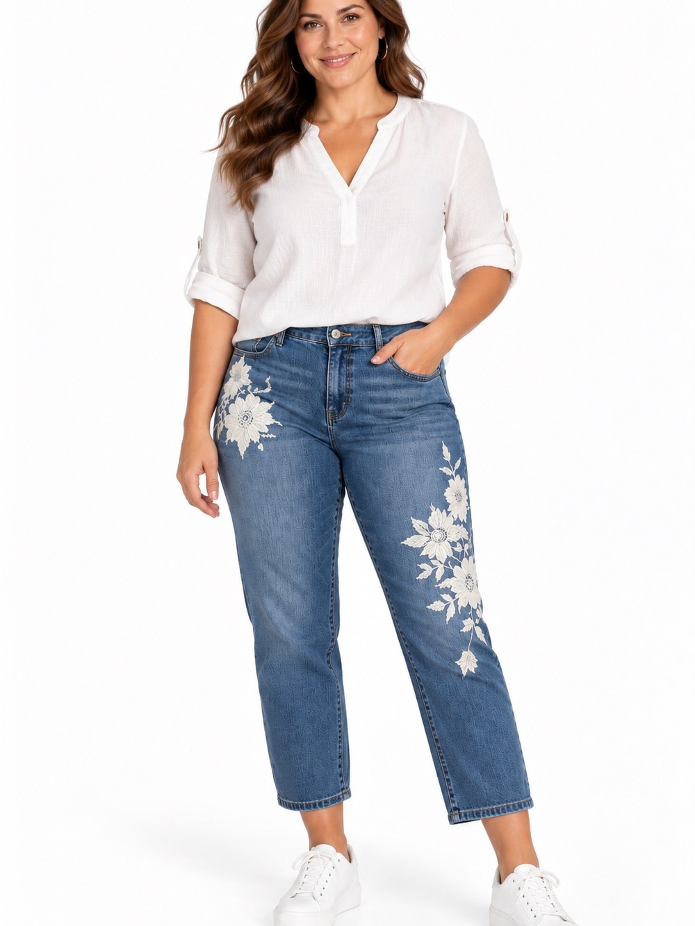 Simply Vera Vera Wang Boyfriend Jeans Size 10 Embroidered Mid Rise Floral